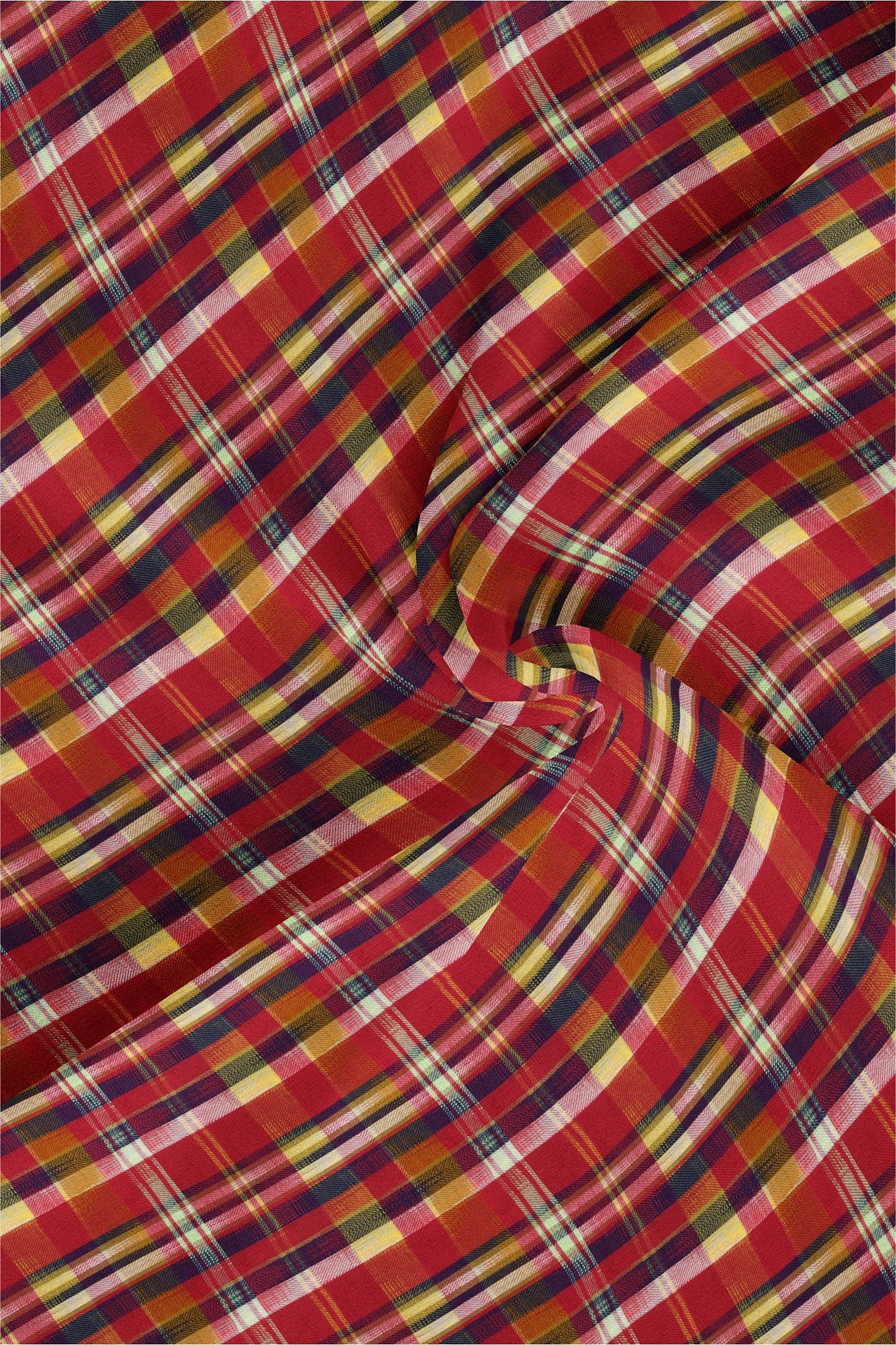 Burgundy Red with Yellow and Blue Checks Organic Cotton Flannel Shirt