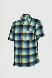 Black and White with Columbia Blue and Celeste Blue Plaid Light Organic Cotton Flannel Shirt