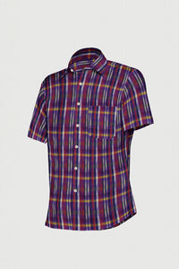 Electric Purple and Red with Royal Blue and Yellow Checked Cotton Shirt