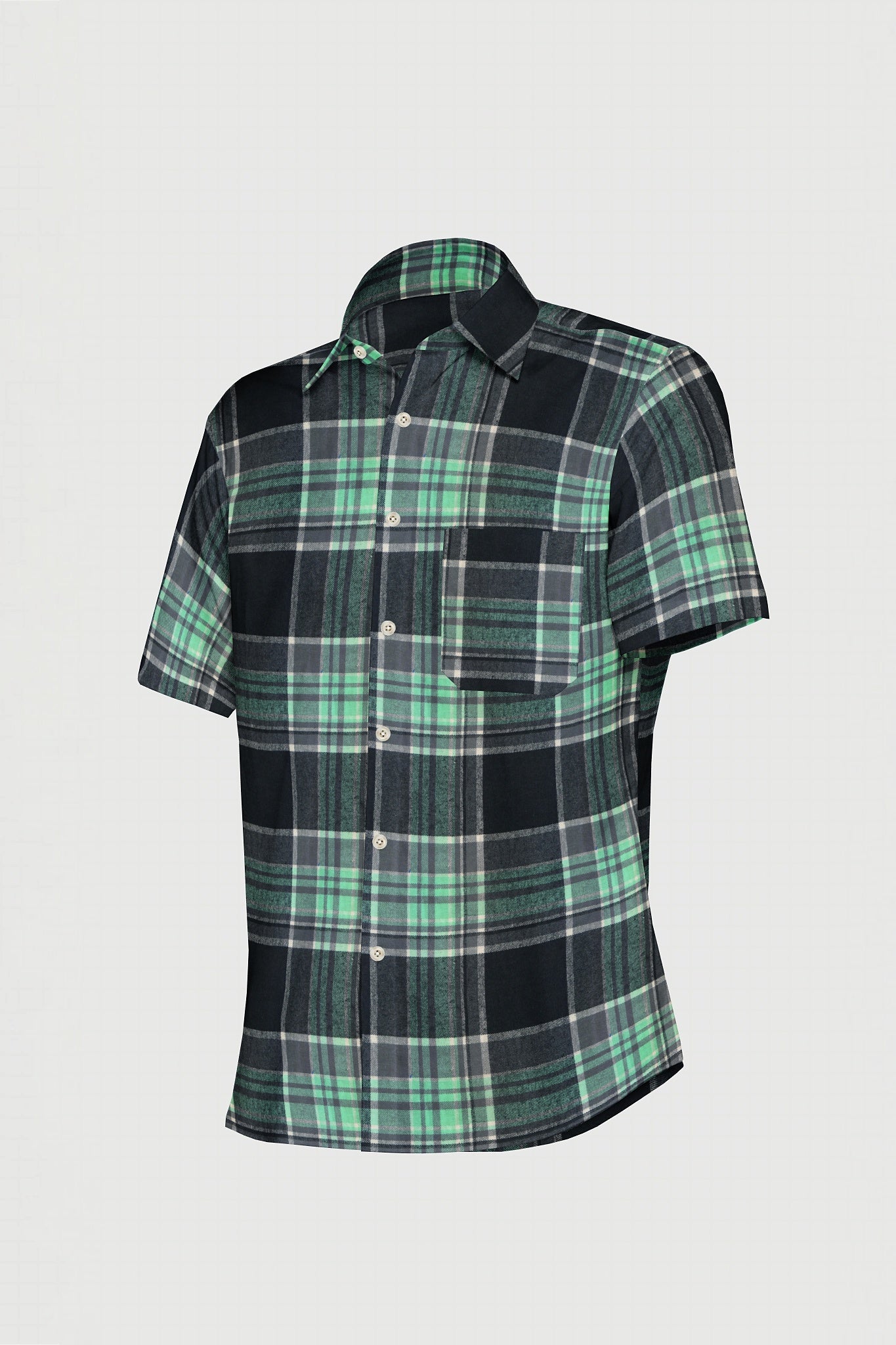 Black and Aqua Green Plaid Organic Cotton Flannel Shirt