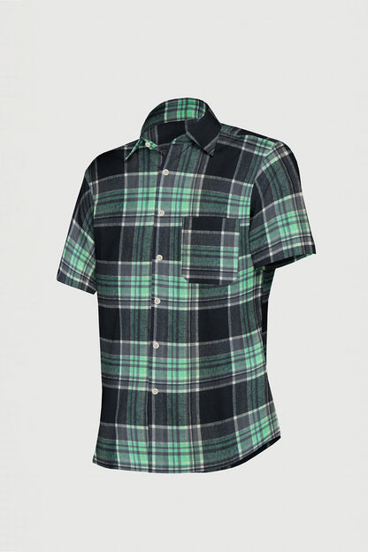 Black and Aqua Green Plaid Organic Cotton Flannel Shirt