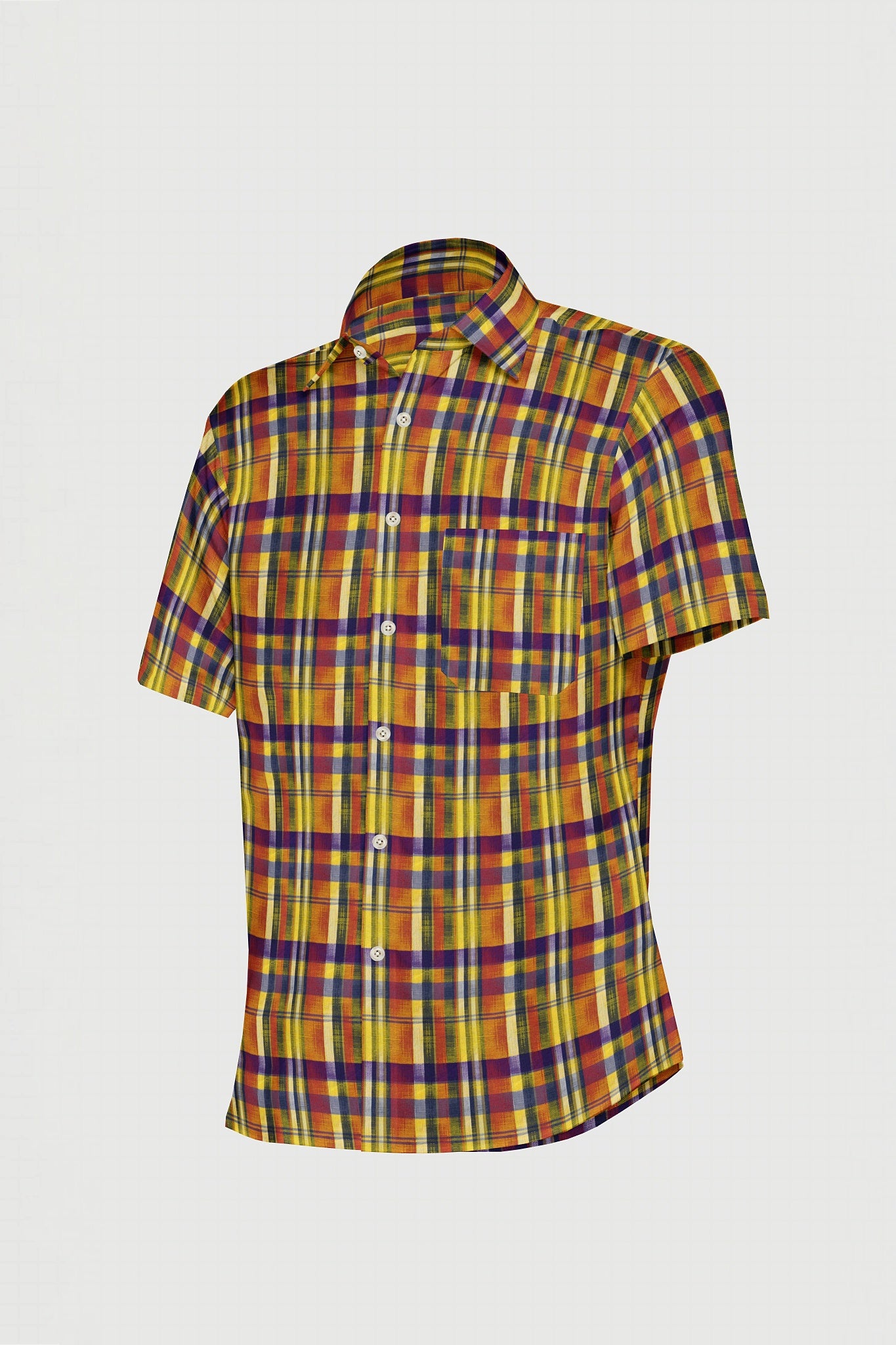 Minion Yellow and Verbena Purple Multicolored Checked Cotton Shirt