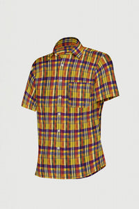 Minion Yellow and Verbena Purple Multicolored Checked Cotton Shirt