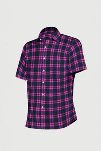 Midnight Black and Fuchsia Pink Plaid Cotton Shirt