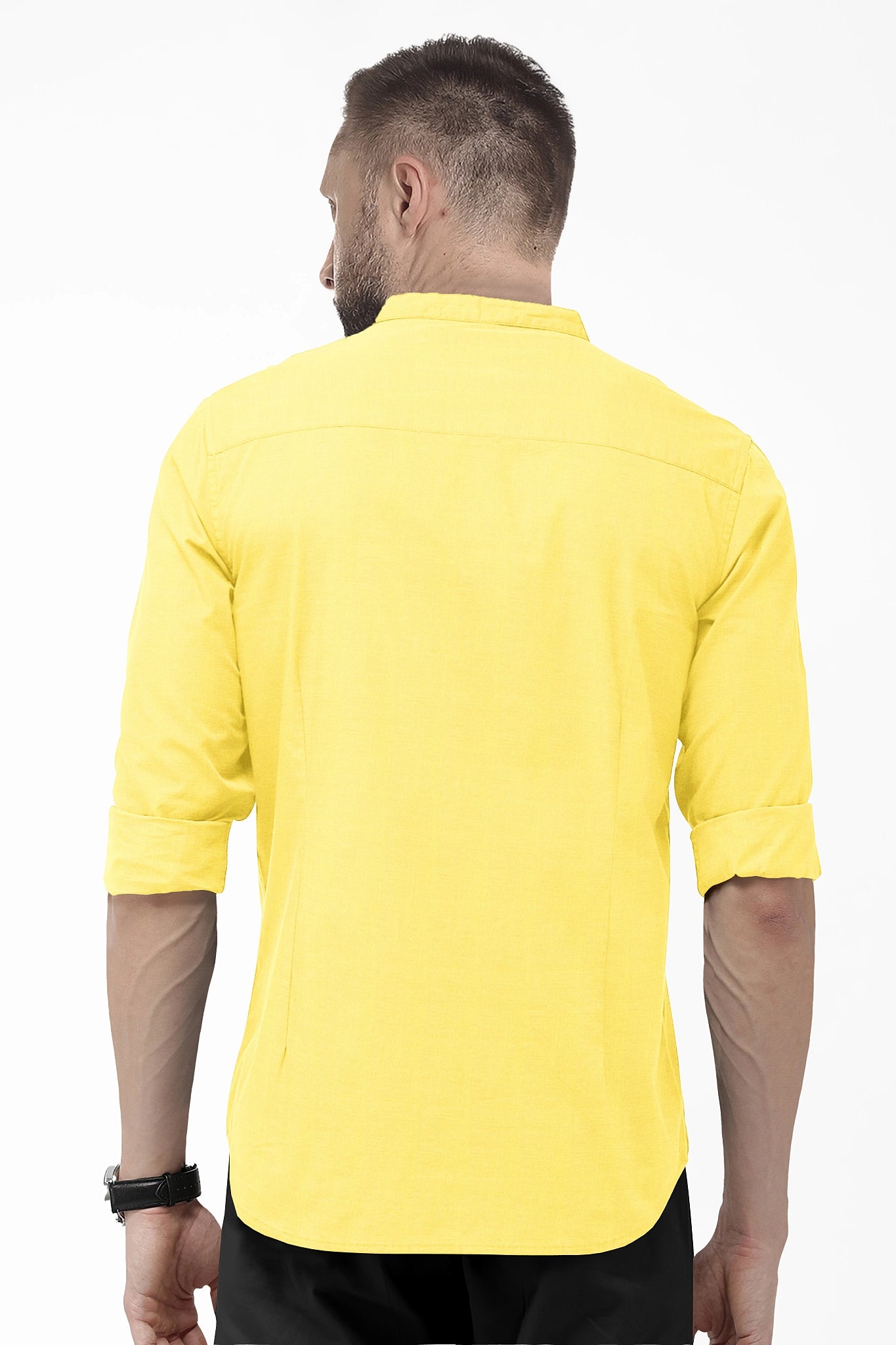 Lemon Yellow Mandarin Collar Luxurious Linen Shirt