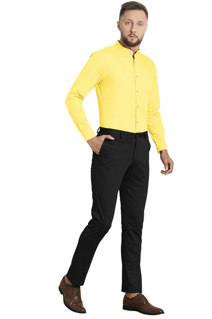 Lemon Yellow Mandarin Collar Luxurious Linen Shirt
