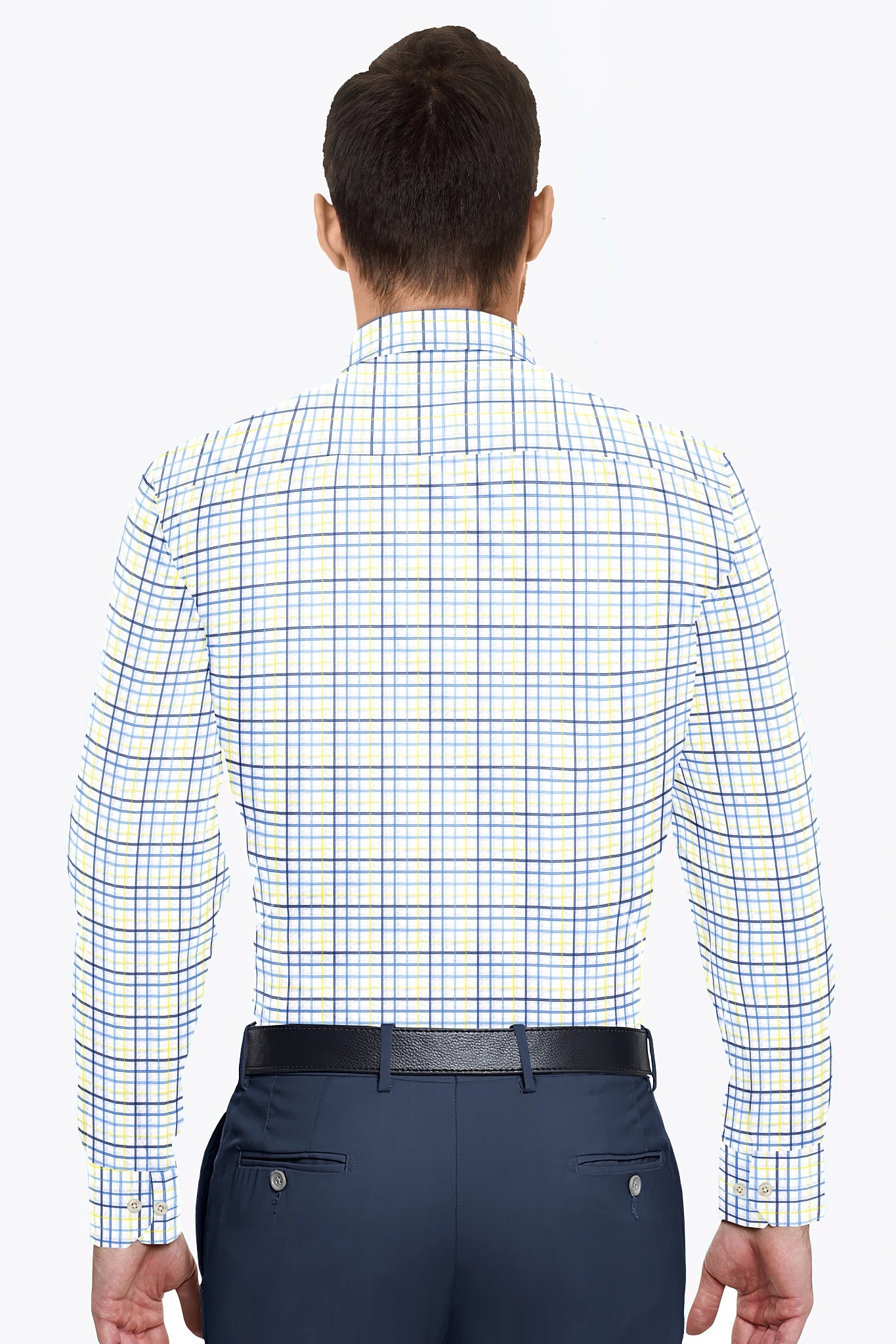 White with Neon Yellow and Neo Mint Blue Checks Cotton Shirt