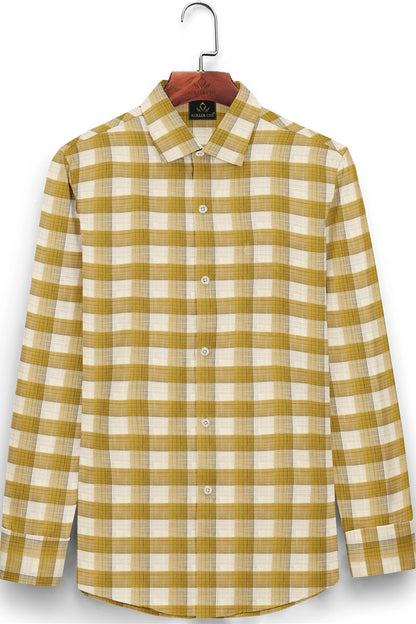 White with Beige and Biscotti Checks Linen Shirt