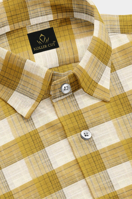 White with Beige and Biscotti Checks Linen Shirt
