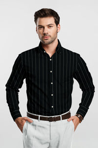 Jet Black and Neon Gray Wide Pinstripes  Cotton Shirt
