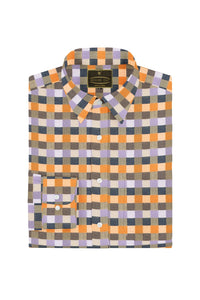 Tangerine Orange and Indigo Blue Multicolored Box Checks Cotton Shirt