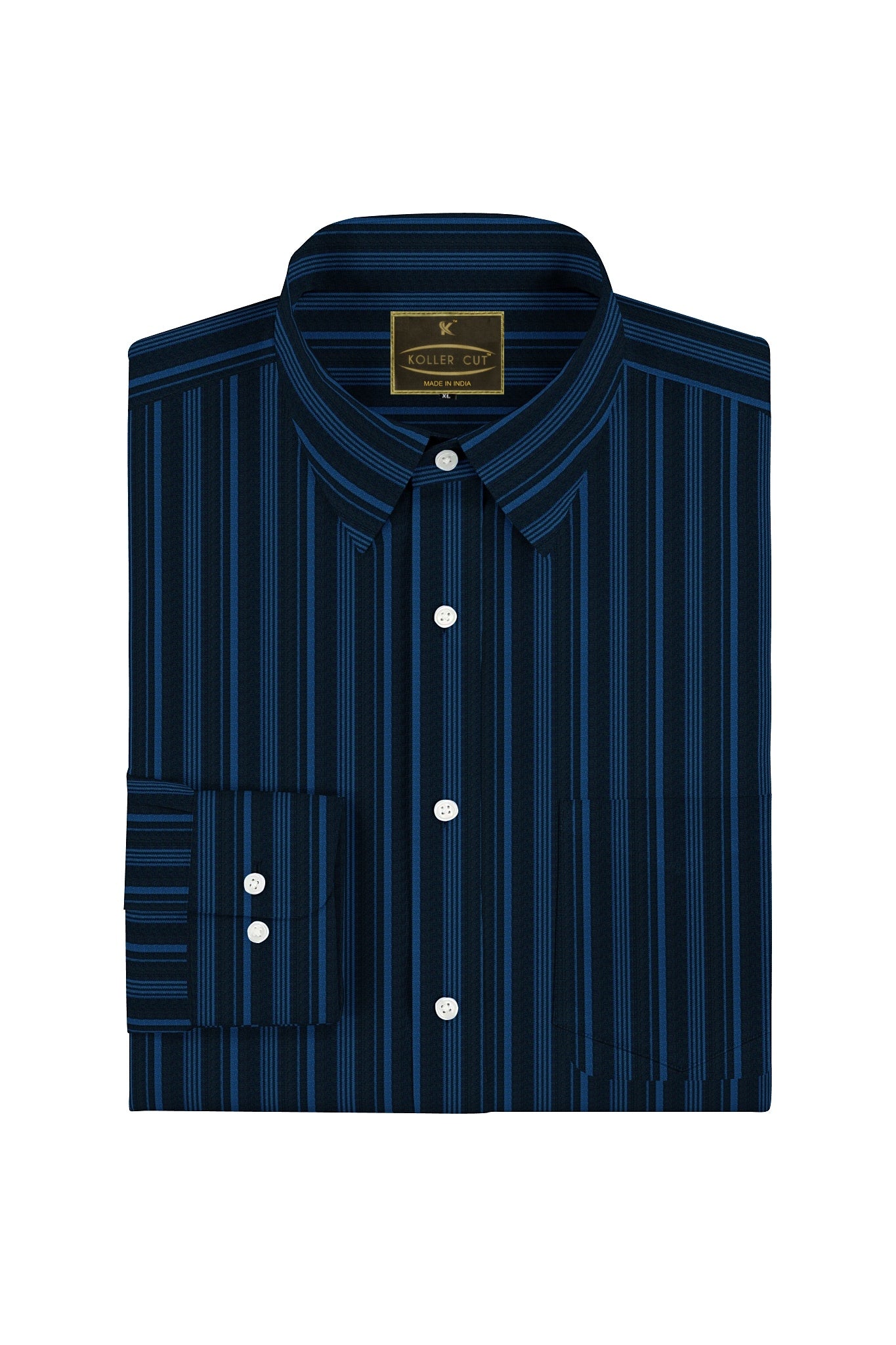 Black and Sapphire Blue Multitrack Stripes Cotton Shirt