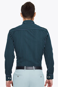 Oxford Blue with White and Cadmium Green Stripes Men's Cotton Shirt