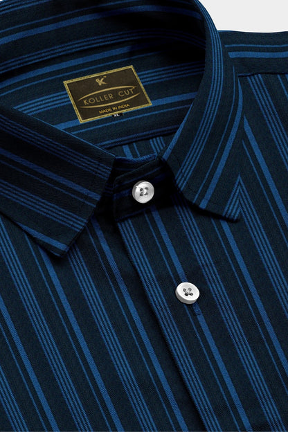 Black and Sapphire Blue Multitrack Stripes Cotton Shirt