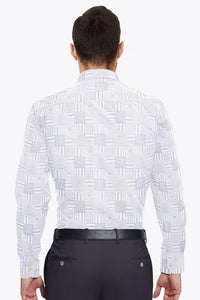Platinum Gray and Cloud Gray Jacquard Square Labyrinth Pattern Printed Giza Cotton Shirt