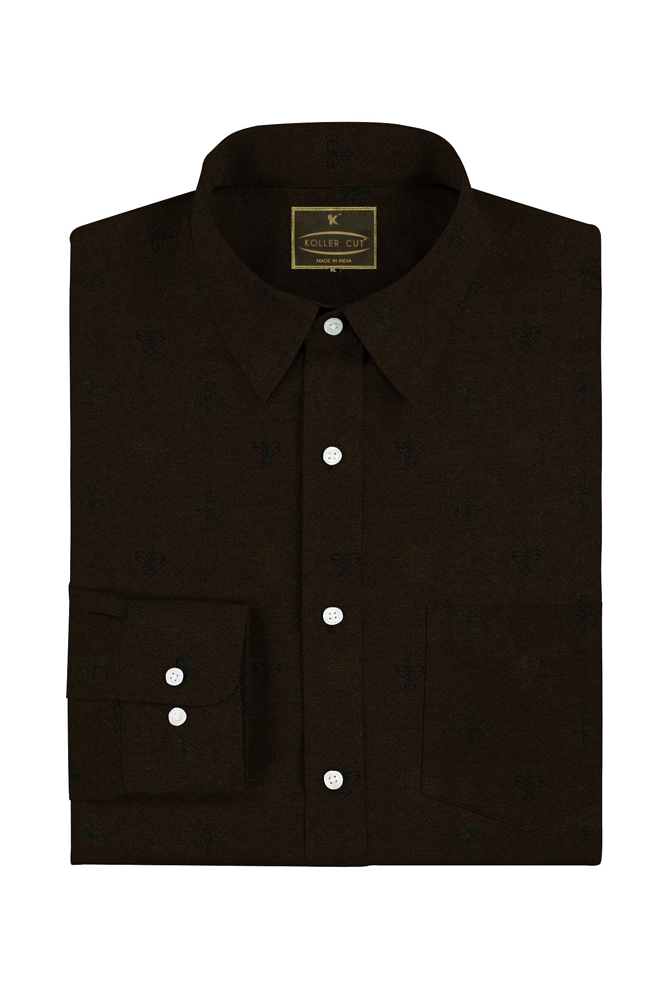 Chocolate Brown with Black Jacquard Butterfly Printed Giza Cotton Shirt