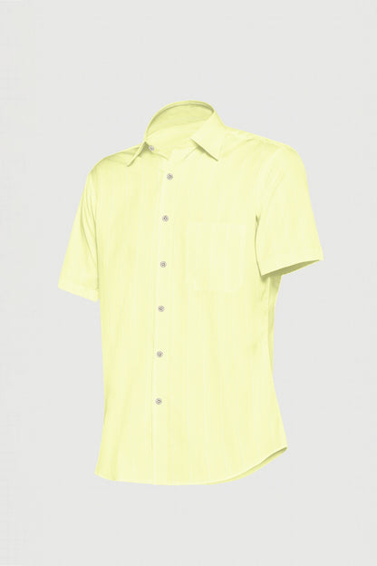 Pastel Yellow and White Wide Stripes Dobby Textured Cotton Shirt