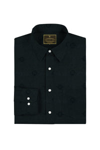 Midnight Black and Grey Jacquard Saturn Printed Giza Cotton Shirt