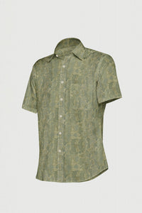Dark Khaki and Beige Damask Pattern Printed Giza Cotton Shirt