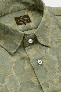 Dark Khaki and Beige Damask Pattern Printed Giza Cotton Shirt