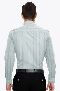 Pastel Mint Green with Cedar Brown and Navy Hairline Stripes Giza Cotton  Shirt