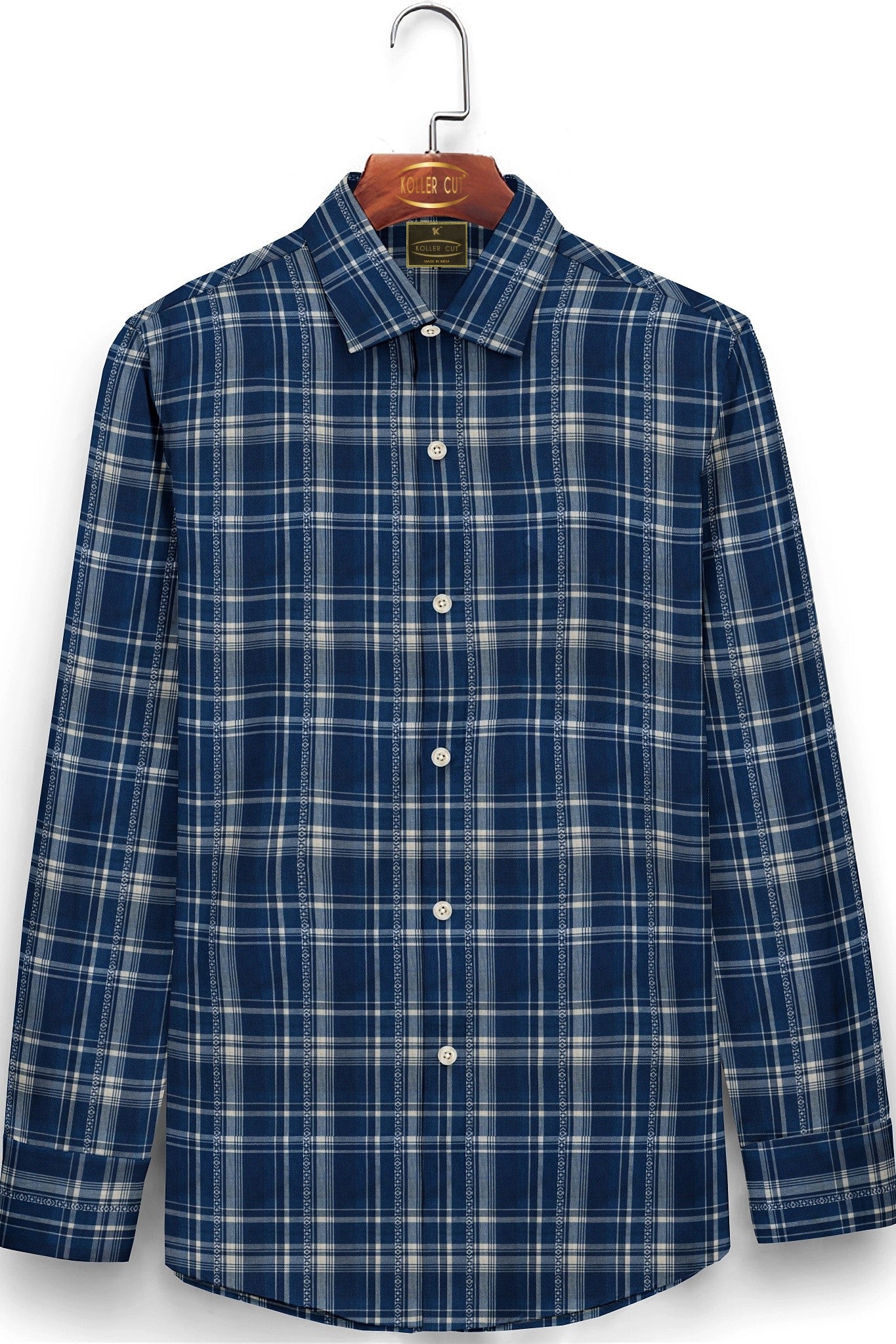 Astros Navy with Prussian Blue and White Checks Giza Cotton Shirt