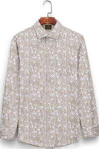 Beige with Brown and White Flower Printed Giza Cotton Shirt