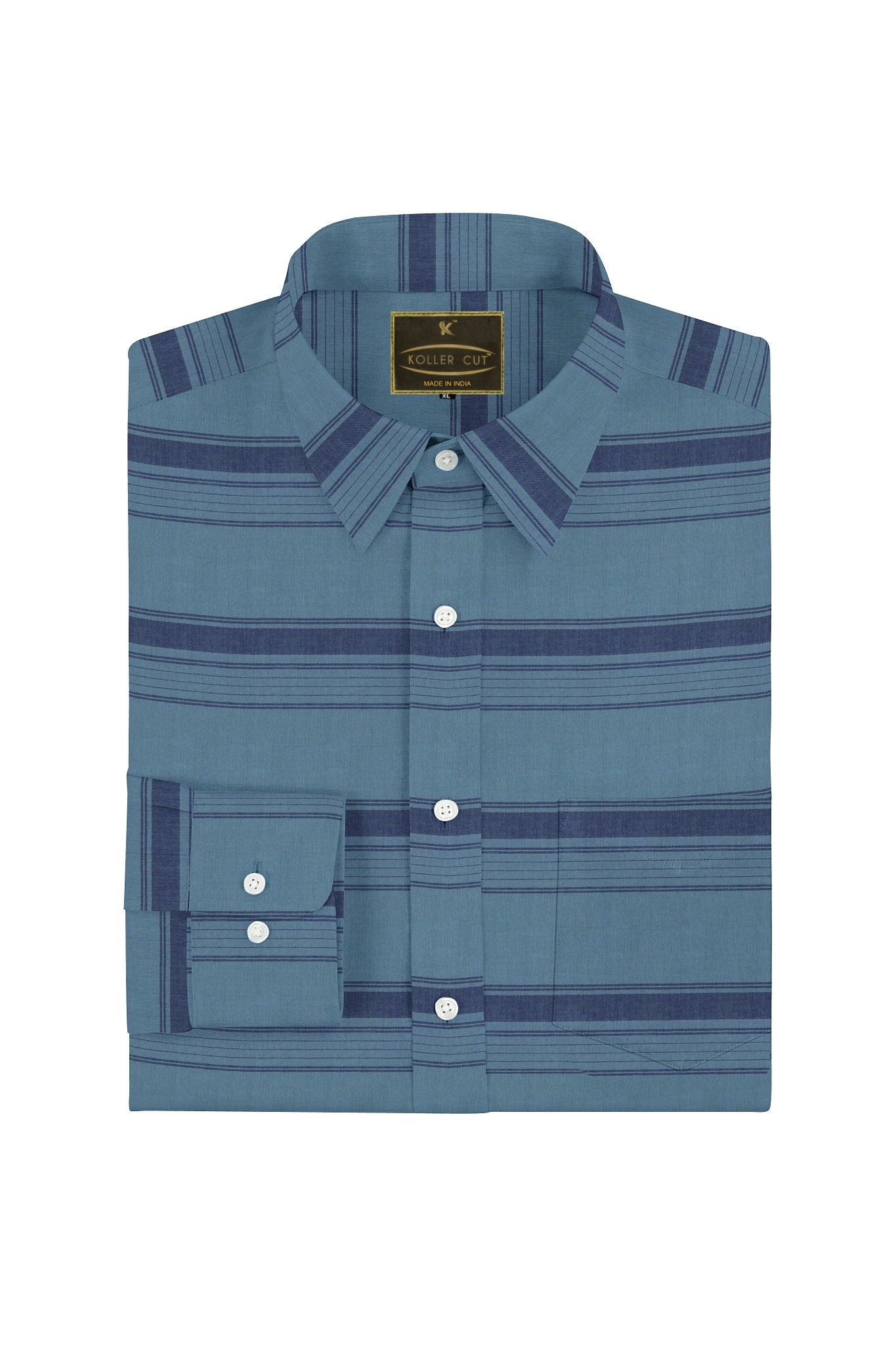 Stone Blue and Denim Blue Wide Stripes Giza Cotton Shirt