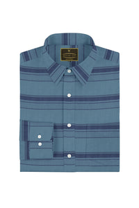 Stone Blue and Denim Blue Wide Stripes Giza Cotton Shirt