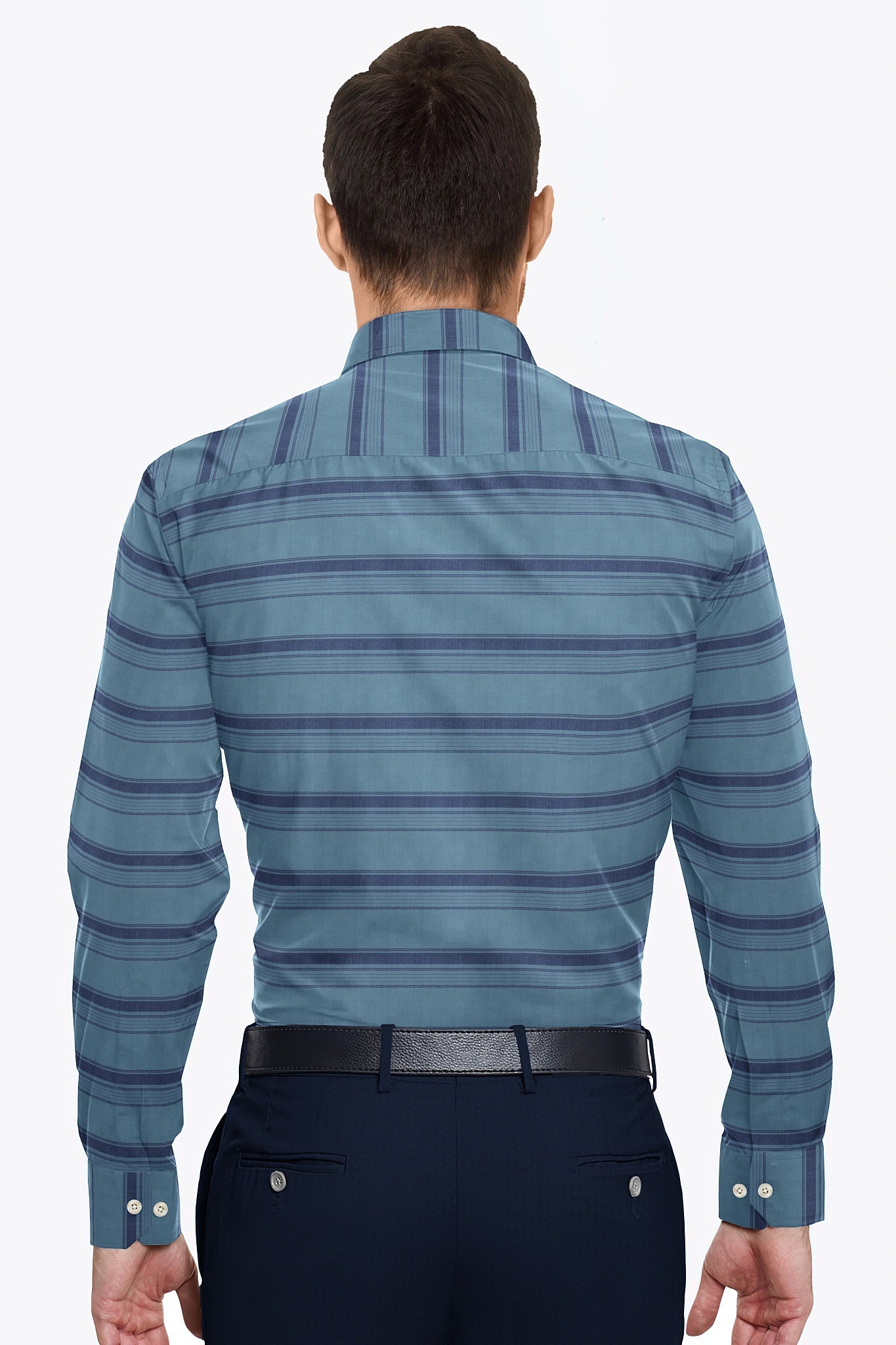 Stone Blue and Denim Blue Wide Stripes Giza Cotton Shirt