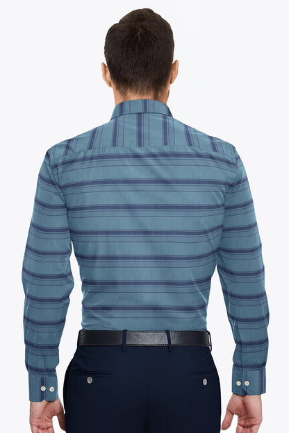 Stone Blue and Denim Blue Wide Stripes Giza Cotton Shirt