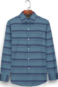 Stone Blue and Denim Blue Wide Stripes Giza Cotton Shirt