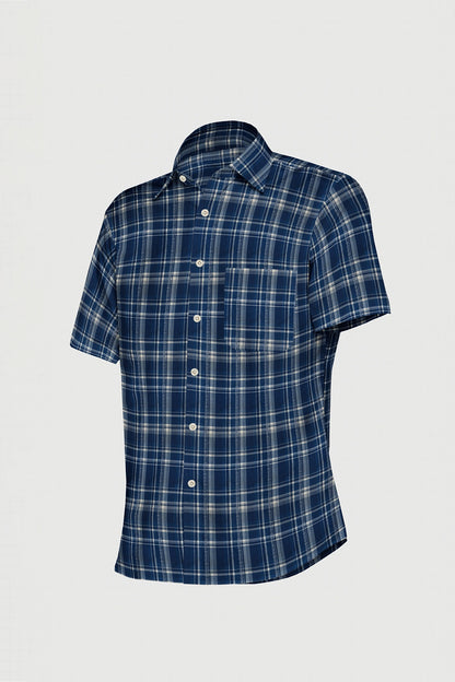 Astros Navy with Prussian Blue and White Checks Giza Cotton Shirt