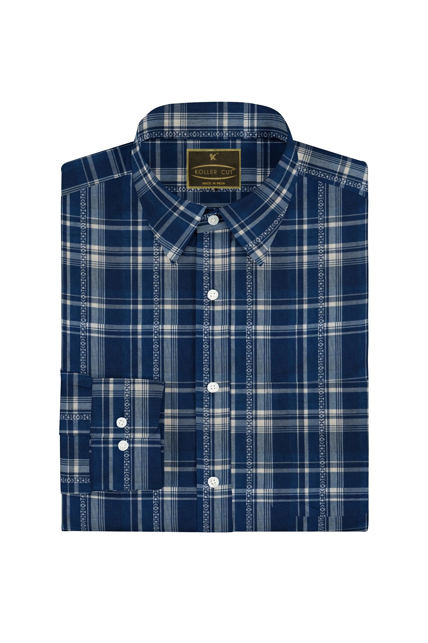 Astros Navy with Prussian Blue and White Checks Giza Cotton Shirt