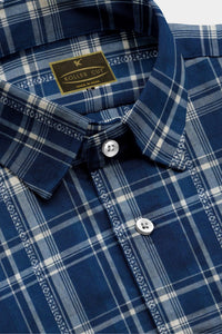Astros Navy with Prussian Blue and White Checks Giza Cotton Shirt