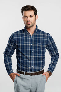Astros Navy with Prussian Blue and White Checks Giza Cotton Shirt