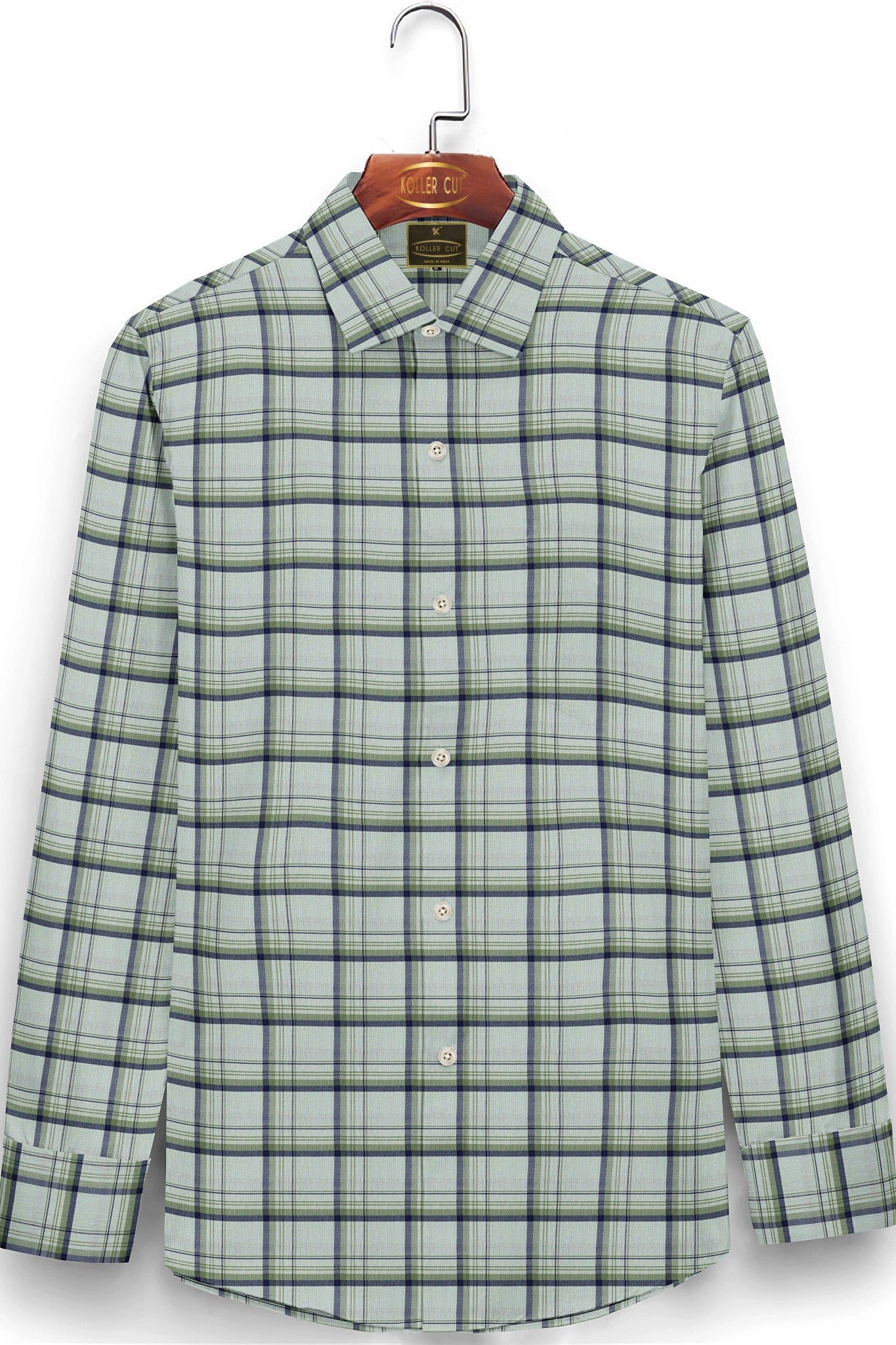 Mint Green and Aegean Blue Checks Giza Cotton Shirt