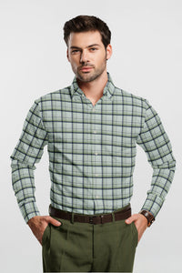 Mint Green and Aegean Blue Checks Giza Cotton Shirt