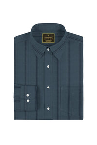 Spruce Blue and Black Wide Stripes Giza Cotton Shirt