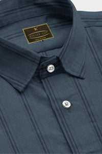 Spruce Blue and Black Wide Stripes Giza Cotton Shirt