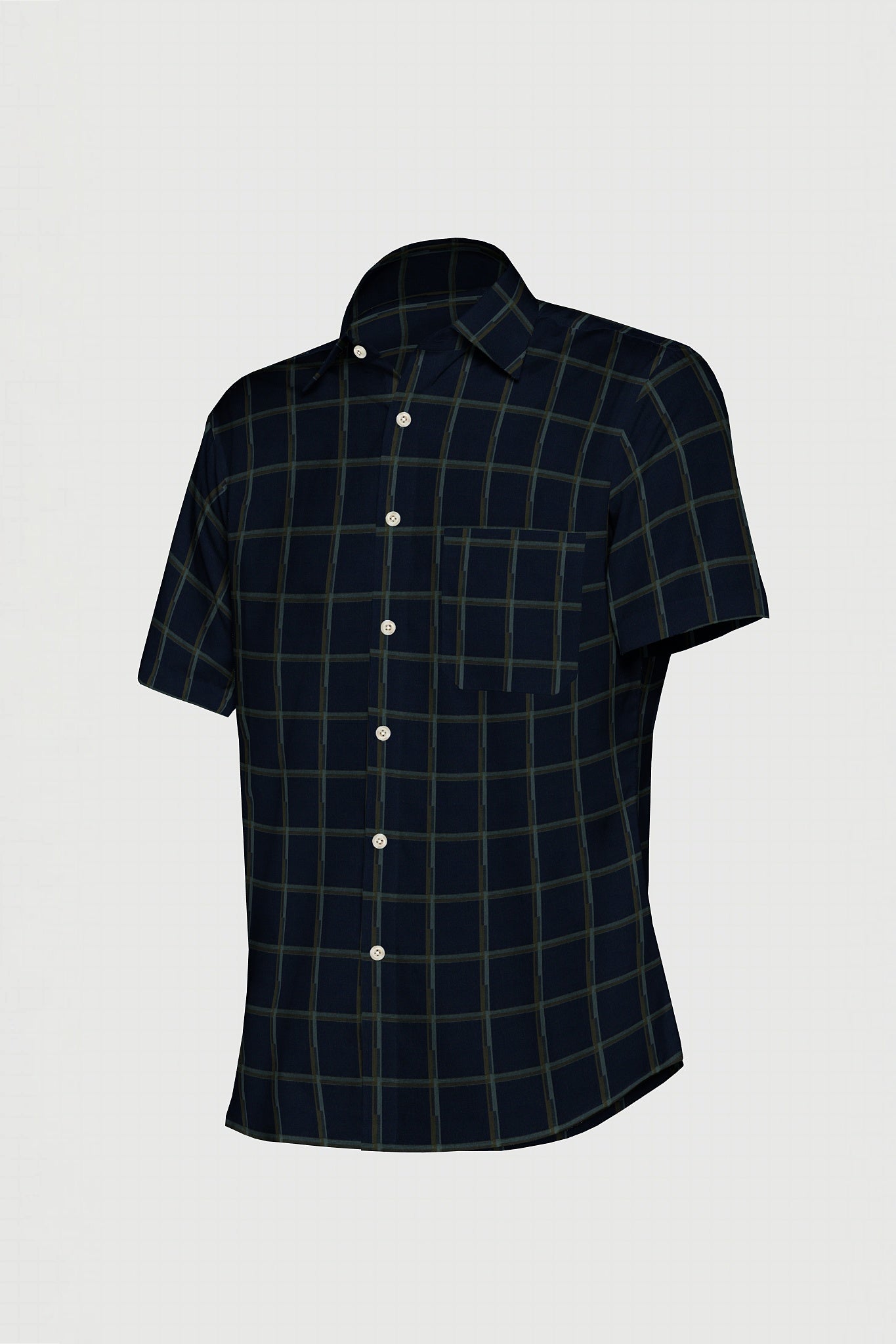 Midnight Blue and Saddle Brown Checks Giza Cotton Shirt