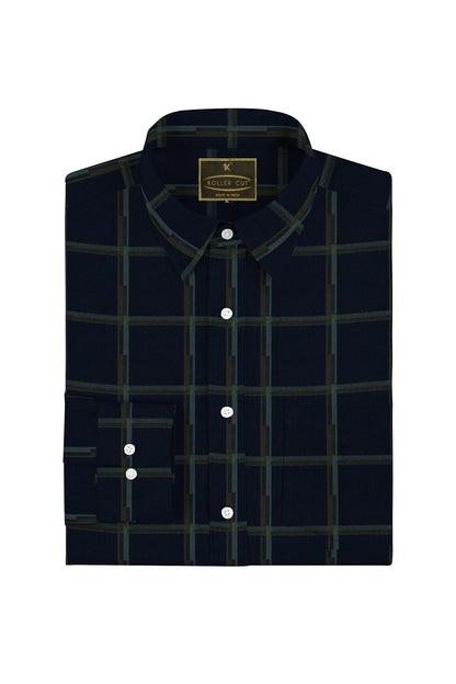 Midnight Blue and Saddle Brown Checks Giza Cotton Shirt