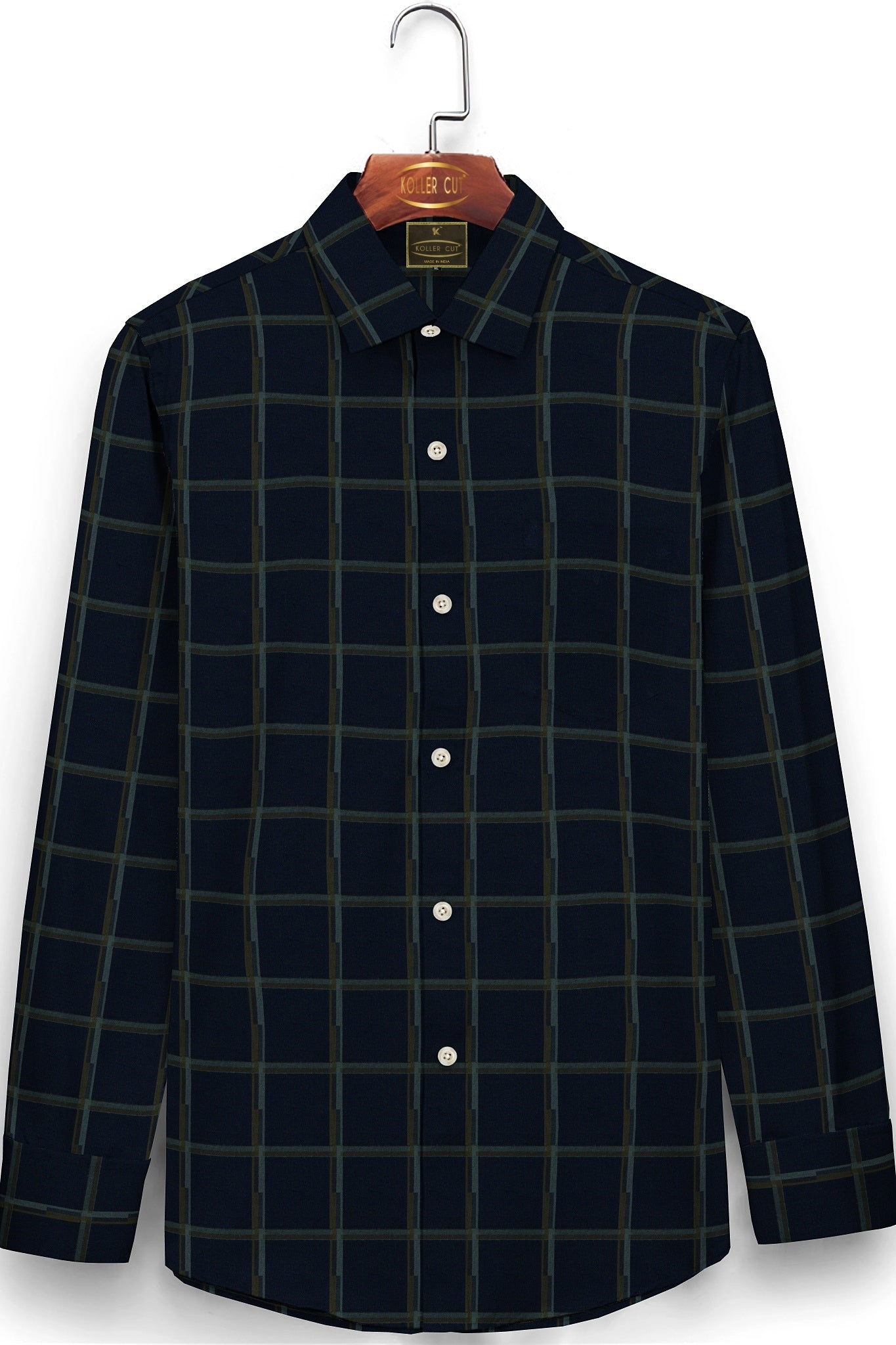 Midnight Blue and Saddle Brown Checks Giza Cotton Shirt