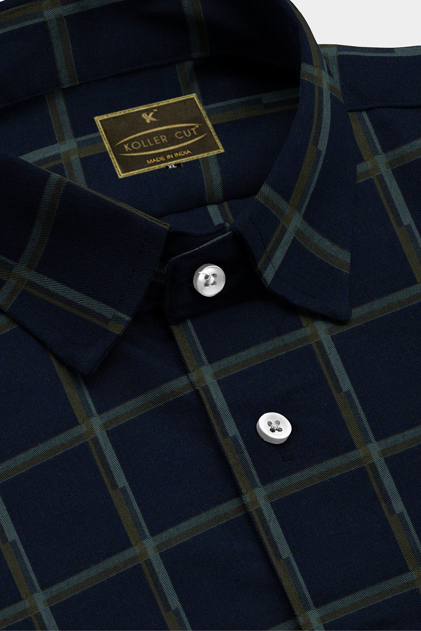 Midnight Blue and Saddle Brown Checks Giza Cotton Shirt