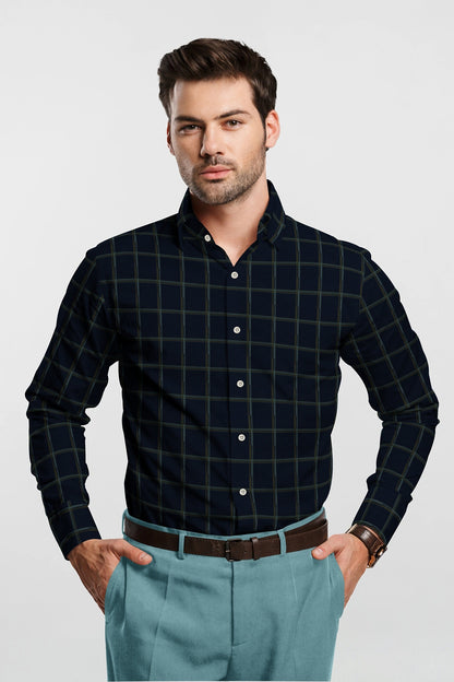 Midnight Blue and Saddle Brown Checks Giza Cotton Shirt