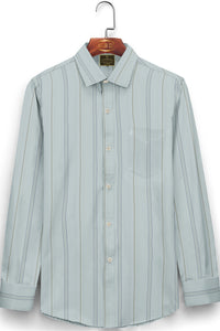 Pastel Mint Green with Cedar Brown and Navy Hairline Stripes Giza Cotton  Shirt