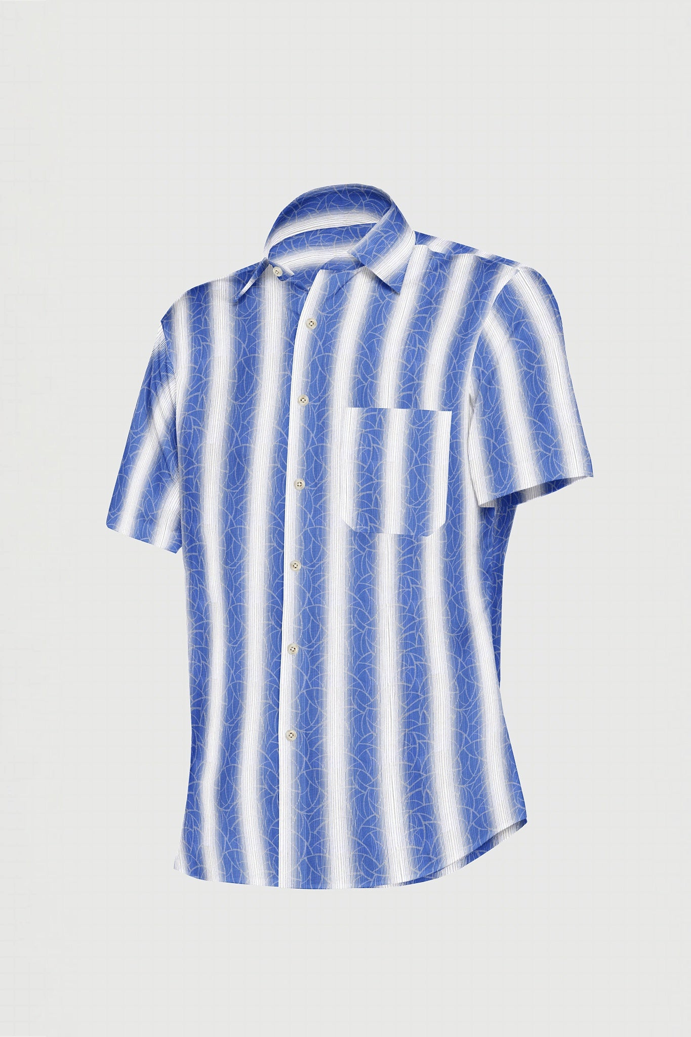 White and Trypan Blue Wide Stripes Giza Cotton Shirt