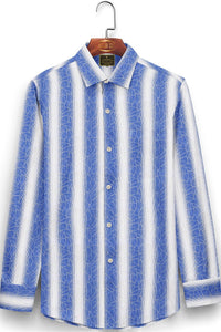 White and Trypan Blue Wide Stripes Giza Cotton Shirt