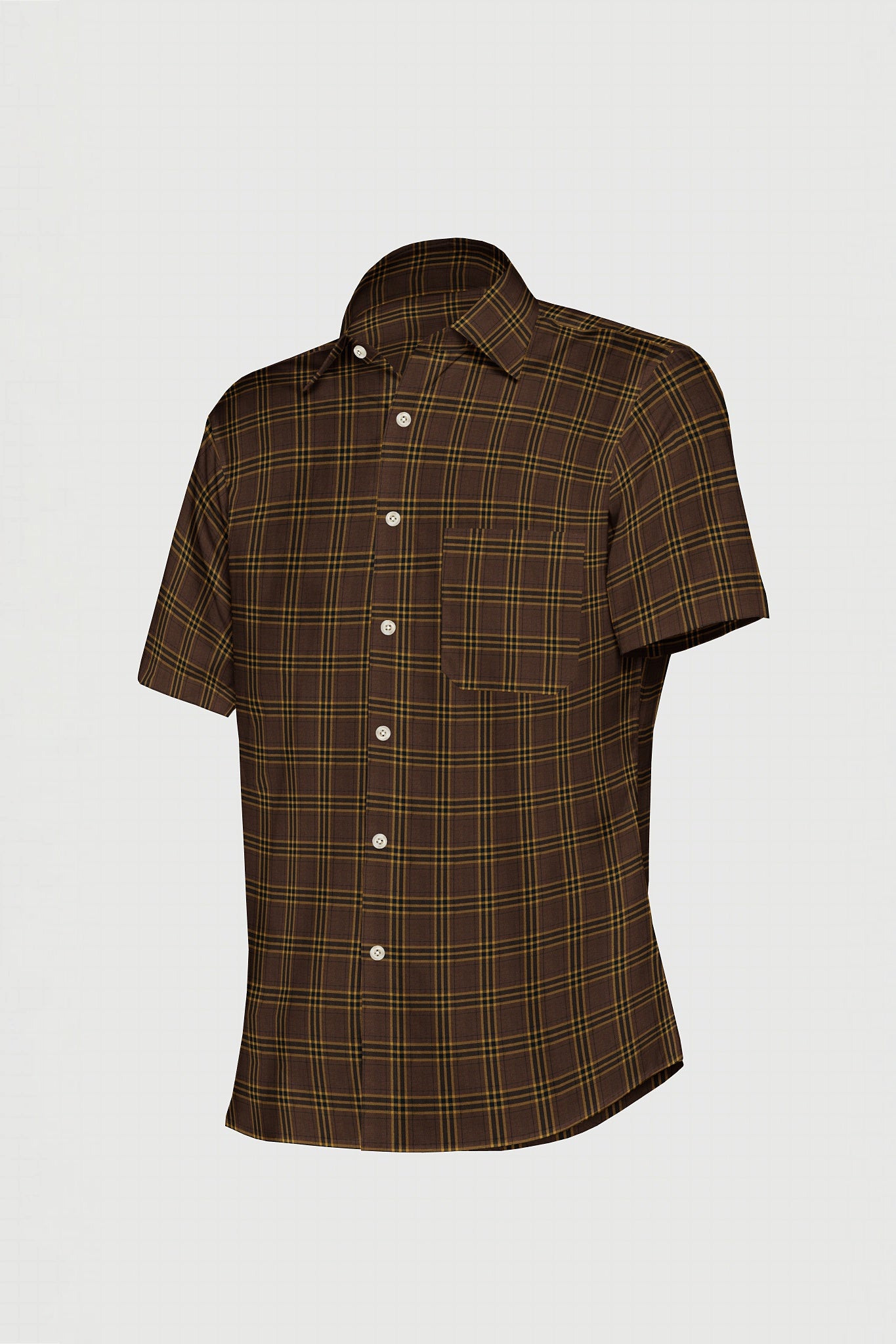 Pecan Brown with Ochre Yellow and Black Checks Cotton Shirt