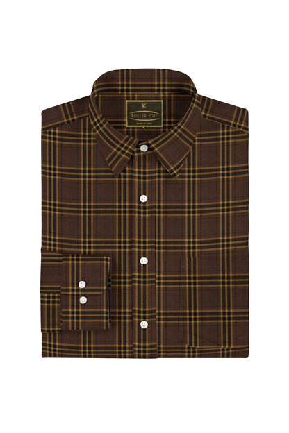 Pecan Brown with Ochre Yellow and Black Checks Cotton Shirt